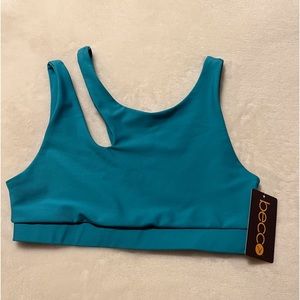 Becca Turquoise Shoulder Cut-Out Sport Top